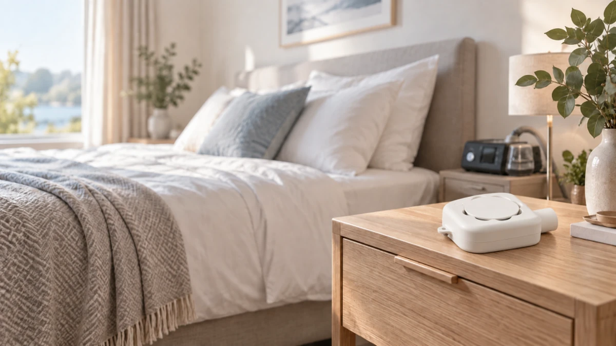 AirDry on a bedside cabinet with CPAP equipment in the background